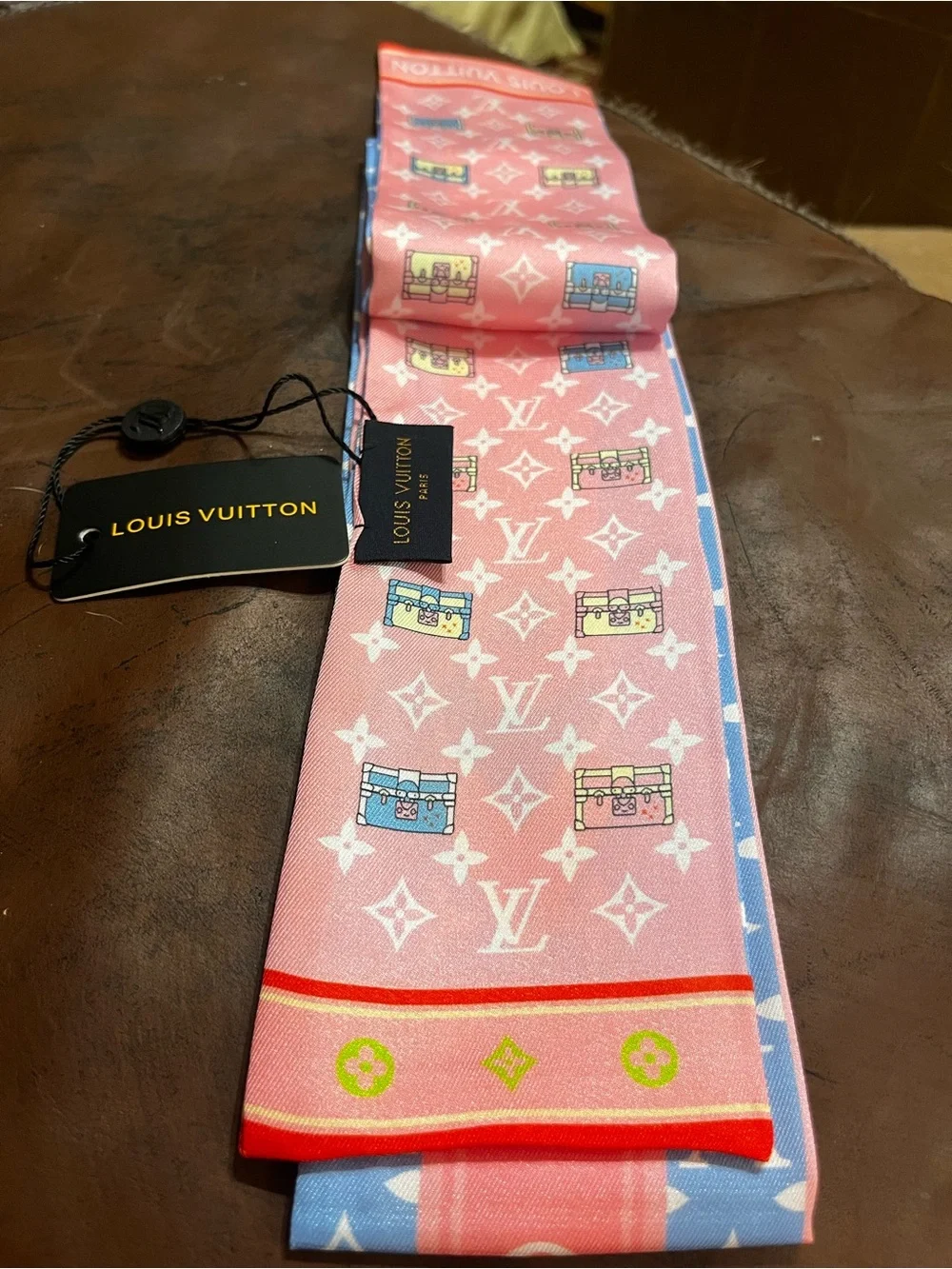 💕 Louis. Vuitton. Pink Blue Monogram Minimalle Silk Scarf